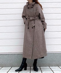 Q | ヘリンボーンスタンドロングコート(その他アウター)