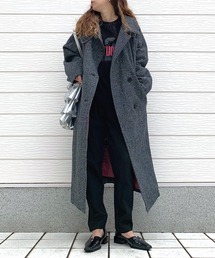 Q | ヘリンボーンスタンドロングコート(その他アウター)