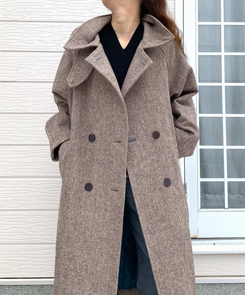 【セール】ヘリンボーンスタンドロングコート（その他アウター）｜Q（キュー）