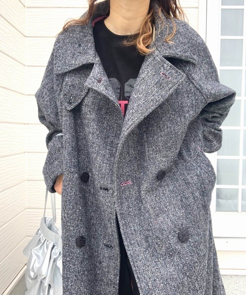 【セール】ヘリンボーンスタンドロングコート（その他アウター）｜Q（キュー）