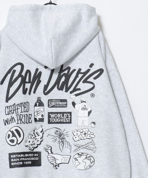 BEN DAVIS（ベンデイビス）の「BEN DAVIS/ベンデイビス SELECTION ZIP HOODIE/オーバーサイズ 裏起毛 ストリート バックプリント ロゴ ワンポイント刺繍 スウェット ジップアップパーカー フーディー/レディース メンズ（パーカー・メンズ・ネイビー/ブラック/アッシュグレー・XL/L/M）」の3枚目の写真
