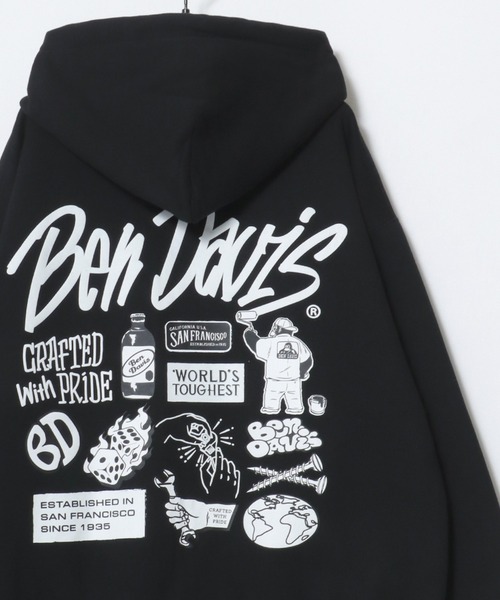 BEN DAVIS（ベンデイビス）の「BEN DAVIS/ベンデイビス SELECTION ZIP HOODIE/オーバーサイズ 裏起毛 ストリート バックプリント ロゴ ワンポイント刺繍 スウェット ジップアップパーカー フーディー/レディース メンズ（パーカー・メンズ・ネイビー/ブラック/アッシュグレー・XL/L/M）」の2枚目の写真