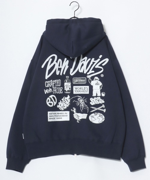 BEN DAVIS（ベンデイビス）の「BEN DAVIS/ベンデイビス SELECTION ZIP HOODIE/オーバーサイズ 裏起毛 ストリート バックプリント ロゴ ワンポイント刺繍 スウェット ジップアップパーカー フーディー/レディース メンズ（パーカー・メンズ・ネイビー/ブラック/アッシュグレー・XL/L/M）」の12枚目の写真