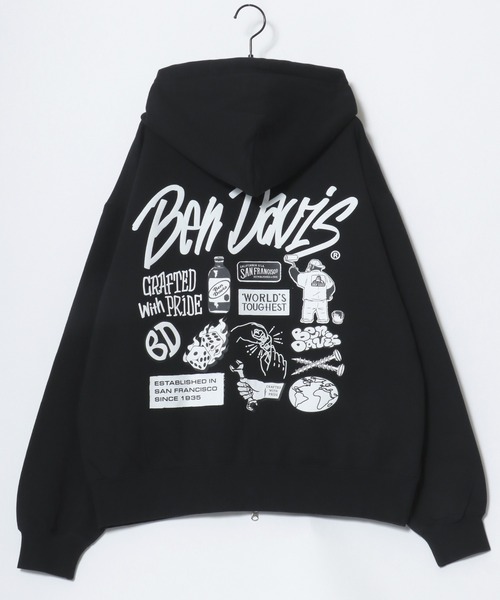 BEN DAVIS（ベンデイビス）の「BEN DAVIS/ベンデイビス SELECTION ZIP HOODIE/オーバーサイズ 裏起毛 ストリート バックプリント ロゴ ワンポイント刺繍 スウェット ジップアップパーカー フーディー/レディース メンズ（パーカー・メンズ・ネイビー/ブラック/アッシュグレー・XL/L/M）」の8枚目の写真