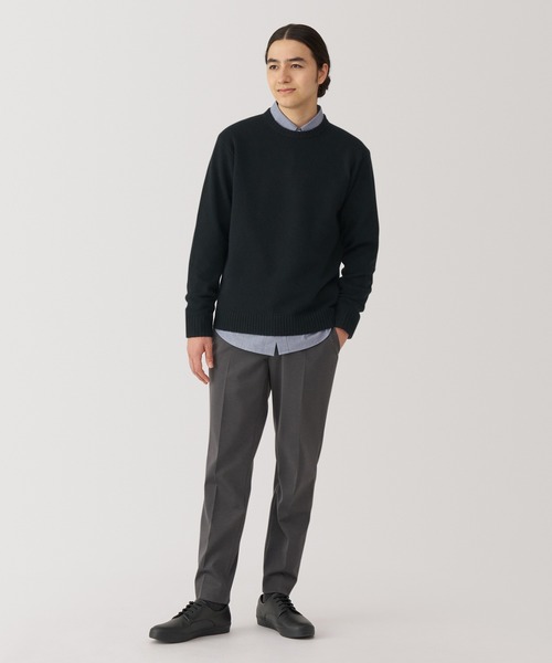 セール】紳士 洗えるウールミドルゲージクルーネックセーター（ニット