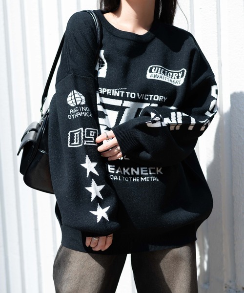 ☆新品☆BOSSグラフィックジャカード セーター ナイロン×コットン ジャカードグラフィック ニットセーター