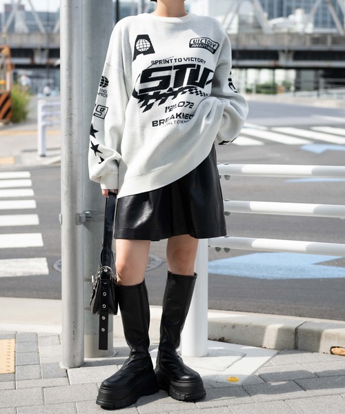 WEGO（ウィゴー）の「WEGO/スポーツグラフィックジャガードニット（ニット/セーター・レディース・ブラック/ホワイト/レッド・FREE）」の4枚目の写真