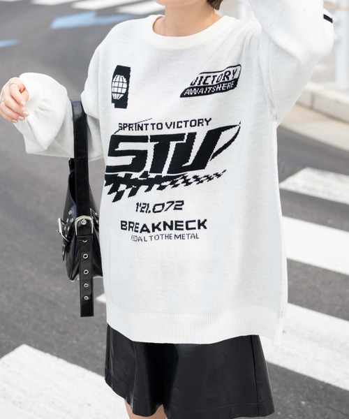 WEGO（ウィゴー）の「WEGO/スポーツグラフィックジャガードニット（ニット/セーター・レディース・ブラック/ホワイト/レッド・FREE）」の9枚目の写真