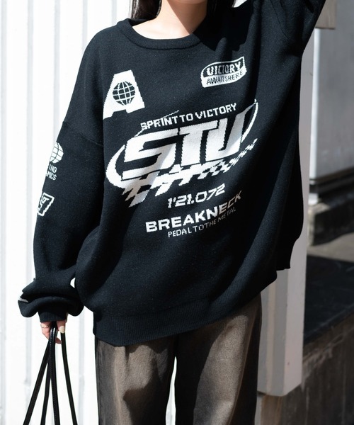 WEGO（ウィゴー）の「WEGO/スポーツグラフィックジャガードニット（ニット/セーター・レディース・ブラック/ホワイト/レッド・FREE）」の13枚目の写真