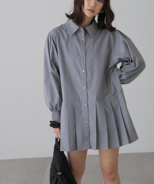 FREE'S MART（フリーズマート）の「プリーツティアードシャツミニワンピース（ワンピース・レディース・ブラック/グレー/ブルー/ホワイト・FREE）」の3枚目の写真