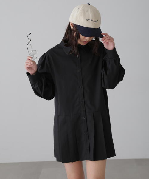 FREE'S MART（フリーズマート）の「プリーツティアードシャツミニワンピース（ワンピース・レディース・ブラック/グレー/ブルー/ホワイト・FREE）」の2枚目の写真