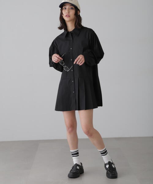 セール】プリーツティアードシャツミニワンピース（ワンピース