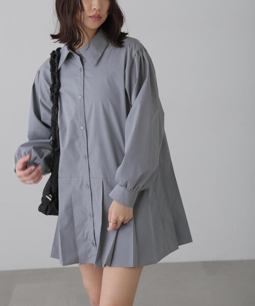 FREE'S MART（フリーズマート）の「プリーツティアードシャツミニワンピース（ワンピース・レディース・ブラック/グレー/ブルー/ホワイト・FREE）」の22枚目の写真