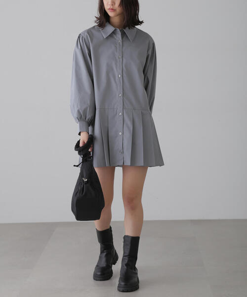 セール】プリーツティアードシャツミニワンピース（ワンピース