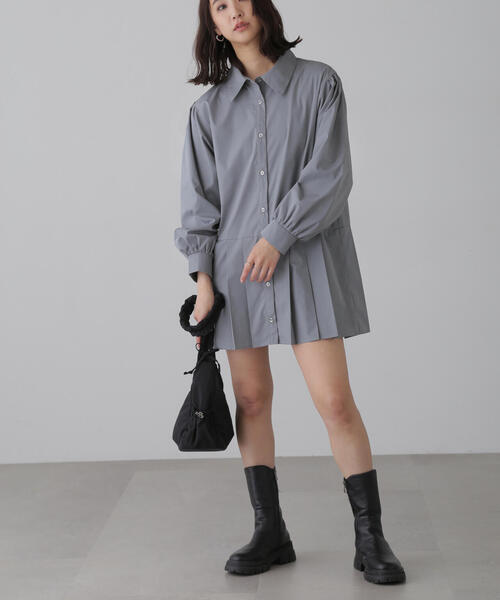 セール】プリーツティアードシャツミニワンピース（ワンピース