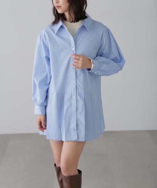 セール】プリーツティアードシャツミニワンピース（ワンピース