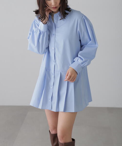 FREE'S MART（フリーズマート）の「プリーツティアードシャツミニワンピース（ワンピース・レディース・ブラック/グレー/ブルー/ホワイト・FREE）」の9枚目の写真