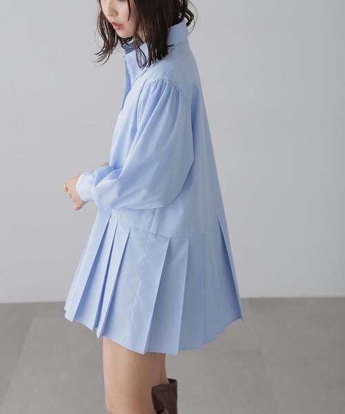 FREE'S MART（フリーズマート）の「プリーツティアードシャツミニワンピース（ワンピース・レディース・ブラック/グレー/ブルー/ホワイト・FREE）」の10枚目の写真