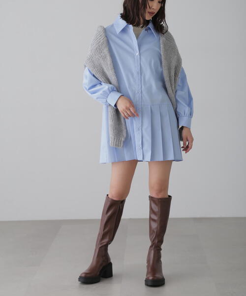 FREE'S MART（フリーズマート）の「プリーツティアードシャツミニワンピース（ワンピース・レディース・ブラック/グレー/ブルー/ホワイト・FREE）」の12枚目の写真