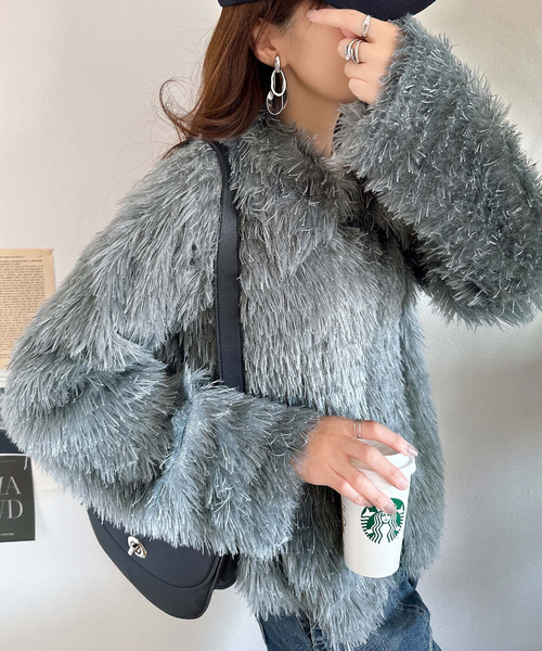 セール】トレンド先取り！暖かふわふわフェザー素材ラメシャギービッグ