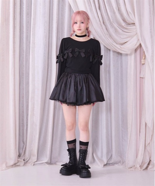 FickleBebe(フィクルベベ)の「ボリュームリボントップス(Tシャツ/カットソー・レディース・ブラック/ホワイト・FREE)」の2枚目の写真