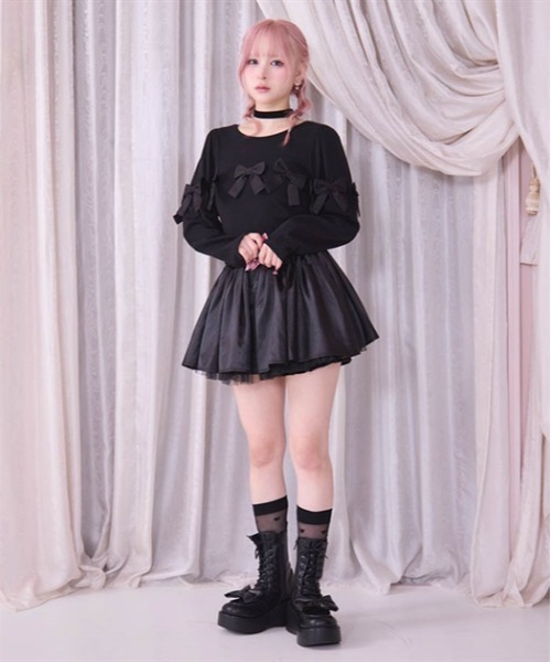 FickleBebe(フィクルベベ)の「ボリュームリボントップス(Tシャツ/カットソー・レディース・ブラック/ホワイト・FREE)」の7枚目の写真