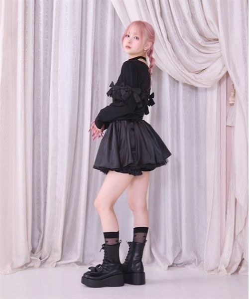 FickleBebe(フィクルベベ)の「ボリュームリボントップス(Tシャツ/カットソー・レディース・ブラック/ホワイト・FREE)」の8枚目の写真
