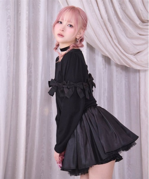 FickleBebe(フィクルベベ)の「ボリュームリボントップス(Tシャツ/カットソー・レディース・ブラック/ホワイト・FREE)」の9枚目の写真