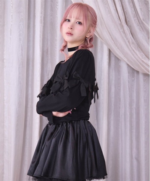 FickleBebe(フィクルベベ)の「ボリュームリボントップス(Tシャツ/カットソー・レディース・ブラック/ホワイト・FREE)」の11枚目の写真