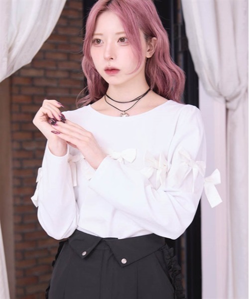 FickleBebe(フィクルベベ)の「ボリュームリボントップス(Tシャツ/カットソー・レディース・ブラック/ホワイト・FREE)」の14枚目の写真