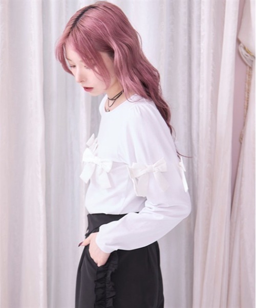 FickleBebe(フィクルベベ)の「ボリュームリボントップス(Tシャツ/カットソー・レディース・ブラック/ホワイト・FREE)」の15枚目の写真