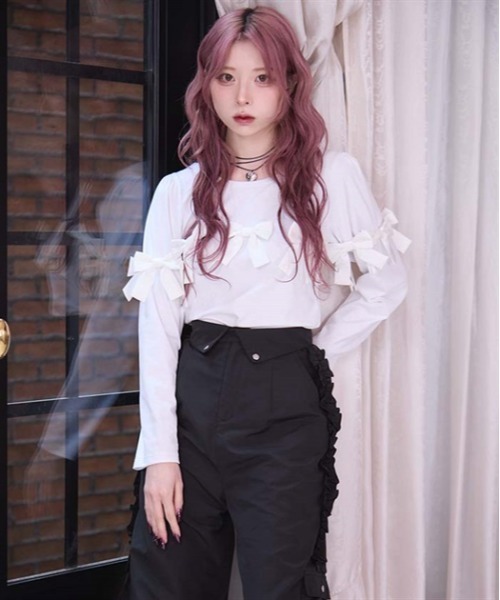 FickleBebe(フィクルベベ)の「ボリュームリボントップス(Tシャツ/カットソー・レディース・ブラック/ホワイト・FREE)」の16枚目の写真
