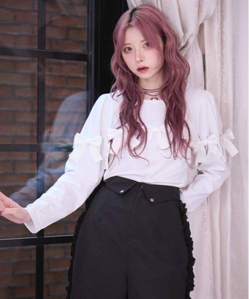 FickleBebe(フィクルベベ)の「ボリュームリボントップス(Tシャツ/カットソー・レディース・ブラック/ホワイト・FREE)」の20枚目の写真