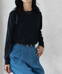 NAVY ベーシック裾ラウンド長袖Tシャツ ロンT