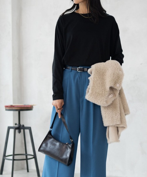 NAVY(ネイビー)の「NAVY ベーシック裾ラウンド長袖Tシャツ ロンT(Tシャツ/カットソー・レディース・ブラック/ネイビー系/オートミール/ホワイト/ピンク・M/L)」の11枚目の写真