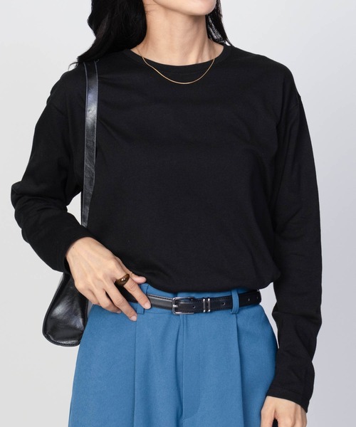 NAVY(ネイビー)の「NAVY ベーシック裾ラウンド長袖Tシャツ ロンT(Tシャツ/カットソー・レディース・ブラック/ネイビー系/オートミール/ホワイト/ピンク・M/L)」の12枚目の写真