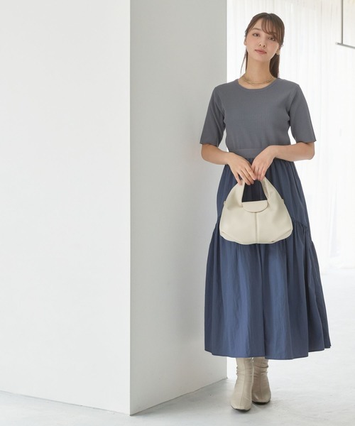 【ひなこ✨】アンミヌUNMINOU ドビーニットドッキングワンピースグレー セール】ニットドッキングワンピース149946（ワンピース）｜Andemiu