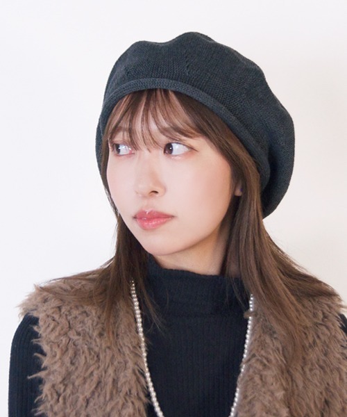 polcadot(ポルカドット)の「コットンニットベレー(ハンチング/ベレー帽・レディース・ブラック/マスタード/ダークグレー/ベージュ・FREE)」の3枚目の写真