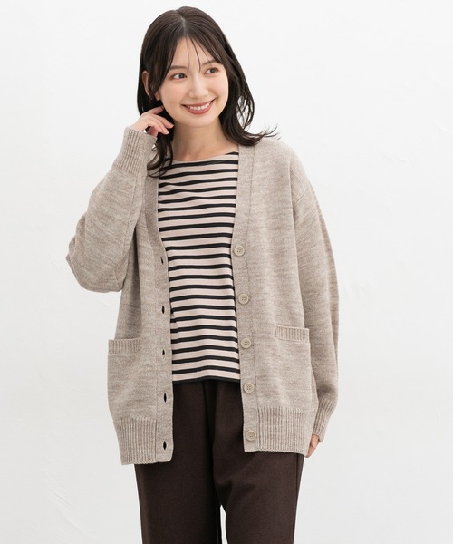 Honeys（ハニーズ）の「【ウォッシャブル】Ｖネックカーデ（カーディガン/ボレロ・レディース・杢グレー/ブラック/グリーン/ベージュ・S/M/L/LL/3L）」の3枚目の写真