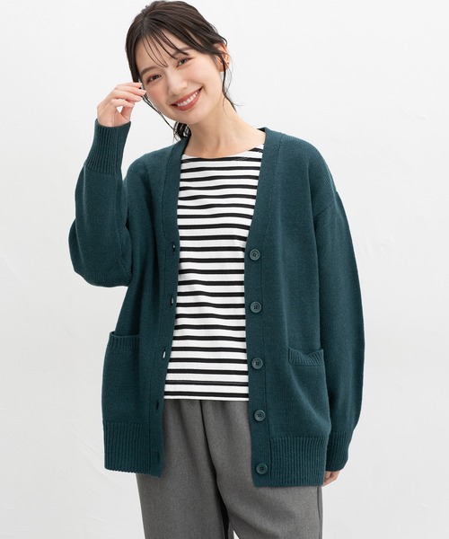 Honeys（ハニーズ）の「【ウォッシャブル】Ｖネックカーデ（カーディガン/ボレロ・レディース・杢グレー/ブラック/グリーン/ベージュ・S/M/L/LL/3L）」の4枚目の写真