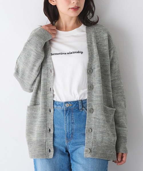 Honeys（ハニーズ）の「【ウォッシャブル】Ｖネックカーデ（カーディガン/ボレロ・レディース・杢グレー/ブラック/グリーン/ベージュ・S/M/L/LL/3L）」の12枚目の写真