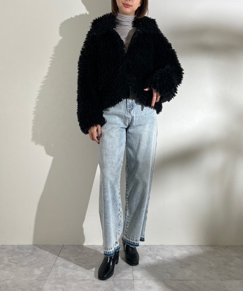 r.（アールドット）の「プードルファー　2wayカラー　ショートジャケット（ブルゾン・レディース・グレイッシュベージュ/グレー/キナリ/ブラウン/ブラック・FREE）」の6枚目の写真