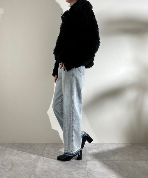 r.（アールドット）の「プードルファー　2wayカラー　ショートジャケット（ブルゾン・レディース・グレイッシュベージュ/グレー/キナリ/ブラウン/ブラック・FREE）」の8枚目の写真