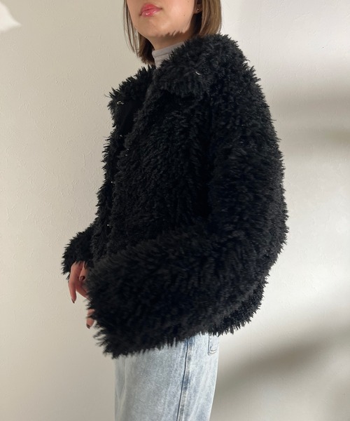 r.（アールドット）の「プードルファー　2wayカラー　ショートジャケット（ブルゾン・レディース・グレイッシュベージュ/グレー/キナリ/ブラウン/ブラック・FREE）」の10枚目の写真