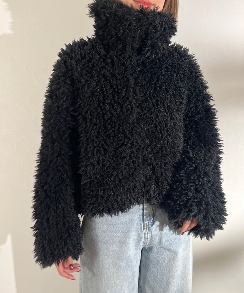 r.（アールドット）の「プードルファー　2wayカラー　ショートジャケット（ブルゾン・レディース・グレイッシュベージュ/グレー/キナリ/ブラウン/ブラック・FREE）」の13枚目の写真