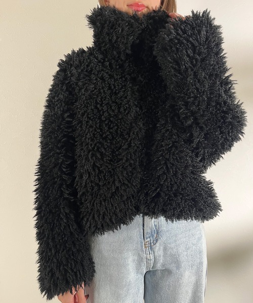 r.（アールドット）の「プードルファー　2wayカラー　ショートジャケット（ブルゾン・レディース・グレイッシュベージュ/グレー/キナリ/ブラウン/ブラック・FREE）」の14枚目の写真