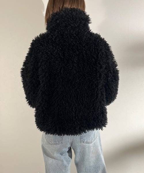 r.（アールドット）の「プードルファー　2wayカラー　ショートジャケット（ブルゾン・レディース・グレイッシュベージュ/グレー/キナリ/ブラウン/ブラック・FREE）」の16枚目の写真