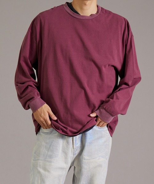 PAIRMANON STREET（ペアマノンストリート）の「【PAIRMANON STREET】【リンクコーデ】ピグメント 加工 ロンT 長袖 Tシャツ（Tシャツ/カットソー・メンズ・レッド系その他/ネイビー/ブラック・FREE）」の14枚目の写真