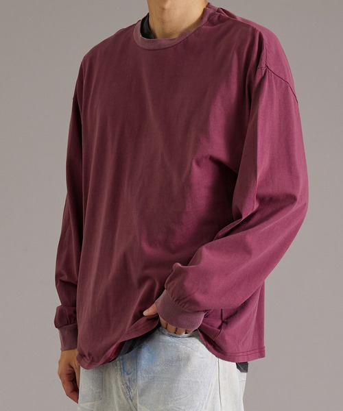 PAIRMANON STREET（ペアマノンストリート）の「【PAIRMANON STREET】【リンクコーデ】ピグメント 加工 ロンT 長袖 Tシャツ（Tシャツ/カットソー・メンズ・レッド系その他/ネイビー/ブラック・FREE）」の15枚目の写真