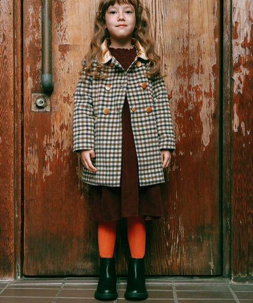 B:MING by BEAMS（ビーミングバイビームス）の「ファー襟 チェック柄 ダブル コート（100～140cm）（ダウンジャケット/コート・キッズ・ベージュ/ネイビー・110/120/130/140/100）」の7枚目の写真